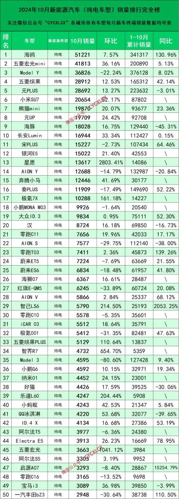 10月新能源汽车销量排行  -图3